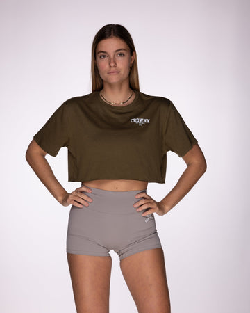 CROP TOP OVERSIZE VARSITY OLIVE